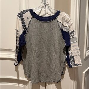 We The Free Gray and Blue Patchwork Top